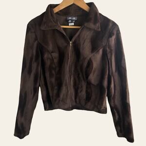 Vintage 1990s 90s 2-K 2-C Brown Velour Collared Zip Up Jacket Made in USA
